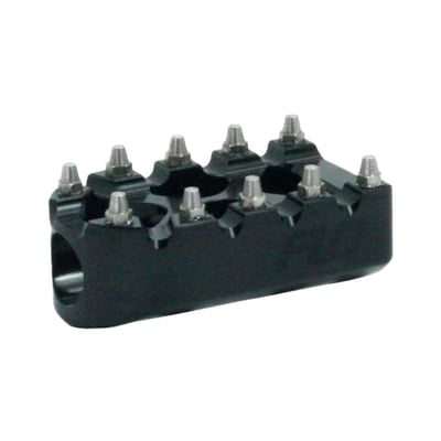 Machined from 7075 T6 Highly Durable and Light Weight Alloy. Wide Platform Measures 1.27'' Wide x 2.20'' Long. Harley Shifter Pegs Can Be Rotated Full 360 Degrees to Any Angle and Then Locked Down with the Included Stainless Steel Hardware