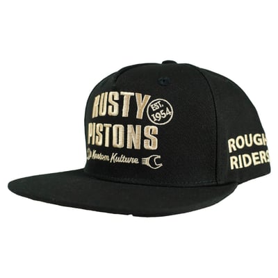 The Vernon cap from Rusty Pistons with a flat visor and bold embroidered logo. Thanks to the adjustable closure at the back, it fits most head sizes and is perfect for everyday wear.

• Classic shape with flat visor
• Embroidered lettering on the front and side
• Style inspired by custom culture
• Adjustable snap closure at the back
• Comfortable for all-day wear