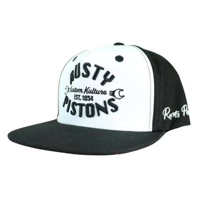 The Baxter cap from Rusty Pistons with a flat visor and bold embroidered logo. Thanks to the adjustable closure at the back, it fits most head sizes and is perfect for everyday wear.

• Classic shape with flat visor
• Embroidered lettering on the front and side
• Style inspired by custom culture
• Adjustable snap closure at the back
• Comfortable for all-day wear