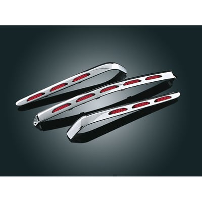 Add the sparkle & elegance of the old style chromed tubular light bars without the added weight, mounting holes, potential for rust & maintenance.
These replace existing parts on the bike so there is no added bulk. All stock mounting points & hardware are retained.
- Chrome with red lens