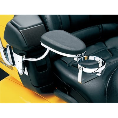 It's hard to imagine being any more comfortable on the back of a Gold Wing, but Kuryakyn’s passenger armrests prove that it is possible! Features include chrome mounting brackets that fasten to the trunk, swing-away arms for easy passenger access, and a swing-out cup holder that stows away discreetly beneath the right armrest. Plus, the padding matches the OEM texture and color for a clean factory look.
