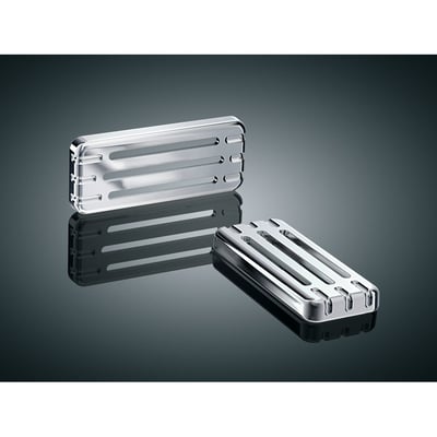 Hook up those unsightly front and rear reflectors on your bike with these louvered chrome covers. Maintains visibility, and also adds a stylized cover in traditional Kuryakyn chrome.
