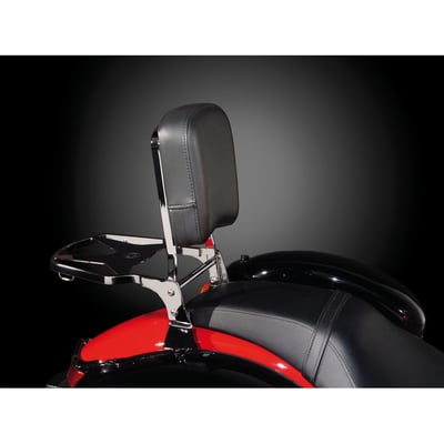 Convert your bike from a solo boulevard cruiser to a 2-up tourer – and back again – in under 5 seconds, with no tools.
The Paladin® QuickSet mount kit uses an innovative, key-lockable mounting system that's designed for an optimal fit on each specific make and model. All moving components are made from stainless steel for years of reliable, smooth operation. 
The mount kit is designed to complete the back rest 8082401 & luggage rack 8082505 assembly into one complete unit. 

After unlocking, just lift the levers on the bottom of the back rest's side plates and pull up to remove the complete assembly from the motorcycle.