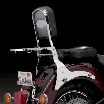 Convert your bike from a solo boulevard cruiser to a 2-up tourer – and back again – in under 5 seconds, with no tools.
The Paladin® QuickSet mount kit uses an innovative, key-lockable mounting system that's designed for an optimal fit on each specific make and model. All moving components are made from stainless steel for years of reliable, smooth operation. 
The mount kit is designed to complete the back rest 8082401 & luggage rack 8082505 assembly into one complete unit. 

After unlocking, just lift the levers on the bottom of the back rest's side plates and pull up to remove the complete assembly from the motorcycle.