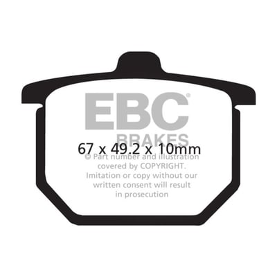 EBC V-Pads are Semi-Sintered brake pads that combine the highest qualities of an organic brake pad with the endurance of a sintered equivalent brake pad. The Vee brake pad range are designed for the heavy cruiser/streetbike market as a replacement brake pad. 
Low heat generation and offer reduced rotor galling and extended life and can be used to replace organic or sintered brake pads. 
ECE R 90 approved.Note: Check your local MCS dealer or the MCS sales department for exact type of approval and validity on bike model and years on the test report.