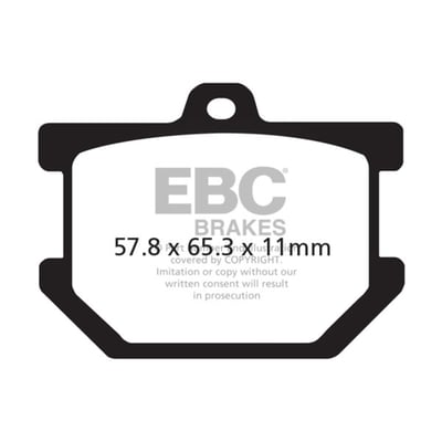 EBC V-Pads are Semi-Sintered brake pads that combine the highest qualities of an organic brake pad with the endurance of a sintered equivalent brake pad. The Vee brake pad range are designed for the heavy cruiser/streetbike market as a replacement brake pad. 
Low heat generation and offer reduced rotor galling and extended life and can be used to replace organic or sintered brake pads. 
ECE R 90 approved.Note: Check your local MCS dealer or the MCS sales department for exact type of approval and validity on bike model and years on the test report.