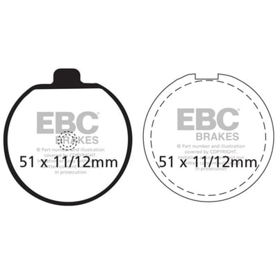 The EBC brake pads have great predictable stopping power, and they benefit from low disc abrasion and dust. 
They are brake rotor friendly, and slower to brake in the wet. 
These organic brake pads are ECE R 90 brake safety test approved.Note: Check your local MCS dealer or the MCS sales department for exact type of approval and validity on bike model and years on the test report.