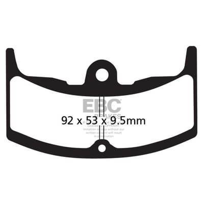 The EBC brake pads have great predictable stopping power, and they benefit from low disc abrasion and dust. 
They are brake rotor friendly, and slower to brake in the wet. 
These organic brake pads are ECE R 90 brake safety test approved.Note: Check your local MCS dealer or the MCS sales department for exact type of approval and validity on bike model and years on the test report.