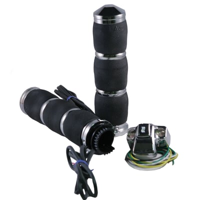 "Air ride for your hands, custom for your bike!" The Avon Air Cushion metric grips just feel right in your hands. Manufactured with Kraton rubber and featuring a very soft serrated texture to help hang on to your bike.  " The grips are finished off with 6061 billet end caps and collars.
Inside length = 5.500" OD = 1.585"