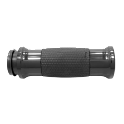 The GEL grips are very ergonomic grips, featuring soft rubber. The soft rubber has a unique dimple texture and tacky feel that helps reduces unwated road and engine vibrations, and reduces hand tingle. This style grip is complimentd by stylish, billet aluminum. 
Inside length = 5.500"