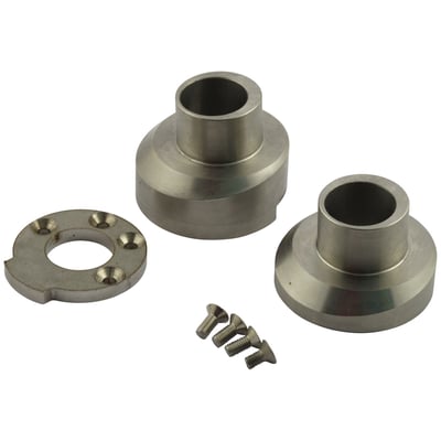 Includes stainless steel frame cups and an internal fork stop kit. The whole front fork, including the triple trees, is raked 3 degrees. These special machined frame cups, which do not include the bearings and bearing races, will take the place of your stock cups. All other stock components can be re-used. 
For optional bearing & races see: 
- 519080 Timken, tapered bearing only 
- 507670 Timken, tapered bearing race only 
- 900095 Tapered bearing & race set