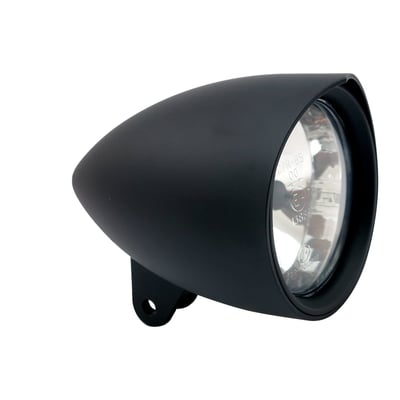 - Matte black aluminum body
- Elongated headlamp shell
- With H4 bulb
- ECE approved lens
- Bottom mount.