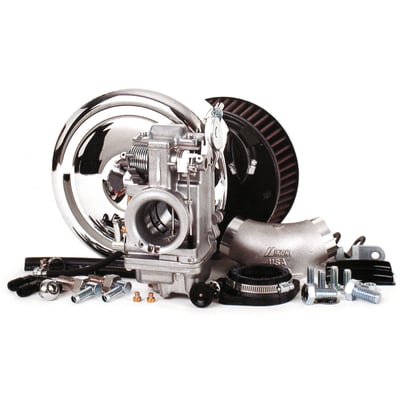 The 'Total Carb kit' includes the carburetor, a high performance manifold, K&N high flow air filter assembly, chrome air cleaner cover and breather kit. 
Note: 84-89 models will need 90-95 style throttle cables