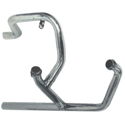 S-pipe, 4-piece. swingarm frame, kick & e-start. Heatshield crossover 903481, left rear header 903573. 
Note: The S-pipe system is a 2-piece front header, like OEM, which is flattened to fit between generator and frame tube for improved ground clearance in right turns. 
Note: Heatshields must be ordered separately when required. When heatshields are not mentioned they are not available.