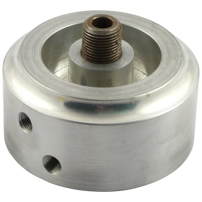 Billet aluminum adapter that allows you to install a modern spin-on type oil filter on aftermarket alternator-generator style crankcases. 
Will also fit 36-69 stock generator engines when running a magneto and the generator is removed. 
- Plain billet aluminum 
- For spin-on oil filters
