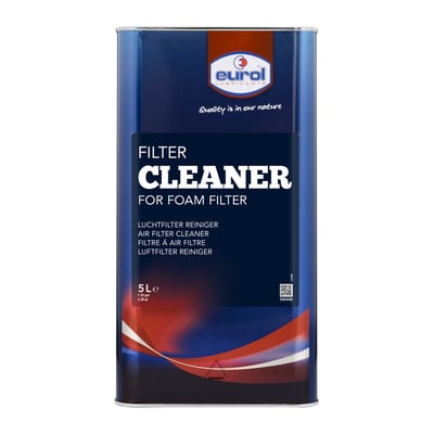 5 liter can. Will thoroughly clean foam filters. Dissolves grease, old filter oil and removes road dirt, dust and other contaminations. Will not attack filter foam, plastics or rubber. After cleaning rinse with water, let dry and re-oil.