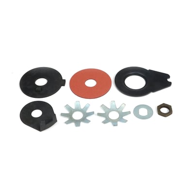 Black. 8-piece installation kit, complete as shown. Reproduction replacement. 
Includes 904979 friction disc (36901-36, 2416-36), 904982 friction disc molded (36897-36, 2417-36) , 904983 friction disc bracket (36895-36, 2417-36B), 904984 curved friction washer set (36906-36, 2419-36), 904986 flat friction washer (36908-36, 2419-36A), 904987 friction lock stud washer (36909-36, 2419-36B) and 904988 nut, friction lever stud (7984, 0142). 