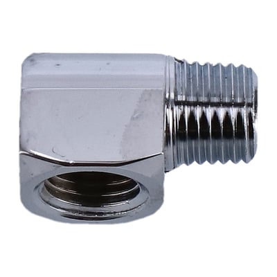 90° elbow adapter.
1/4 NPT male to 1/4 NPT female threaded.