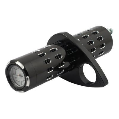 Black anodized. With 1 clamp. Billet aluminum oil cooler with a built-in gauge. Includes a #6 AN fitting. Clamps to frame tubes of 1", 1-1/8", 1-1/4" and 1-1/2" diameter. Filler sleeves included to compensate for the mentioned frame tube diameters. Will work in many stock or custom applications. Approx. dimensions: 22cm long x 5.6cm diameter.