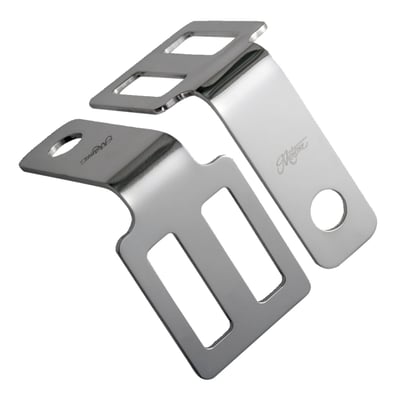 Polished aluminum finish. Mounts under the seat using the existing holes in the top of the frame. Bracket will take all turn signals with a 10mm (or smaller) mount bolt. CNC machined from 6061 T6 billet aluminum.