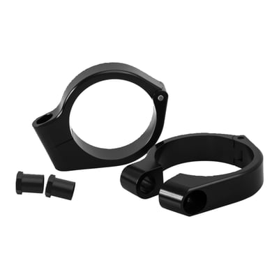 Black anodized. Clamps around the fork tubes to allow installation of M10x1.25 or M10x1.50 threaded turn signals. The hinged design folds open for easy installation and fork disassembly is not required. Clamps are CNC machined from billet 6061-T6 aluminum with a special machined billet nut that slides over the threads. Comes with two M10x1.25 nuts and two M10x1.50 nuts for installing the stem of the turn signal.