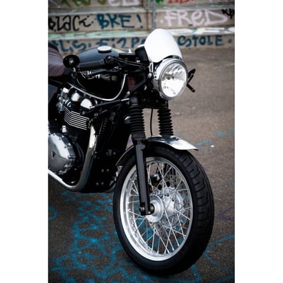 Mirror polished finish. Drawn from 5052 aluminum sheet material. Motone created the Airblade originally for the Triumph Bonneville T100 but the awsome windsplitter looks rub-off on anything its mounted to. All custom applications are yet to be discovered!