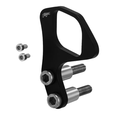 Black, left hand side. Bolt on. Allows you to move the ignition switch to the side on the frame rails. Includes bolts and spacers. CNC machined from 6061 T6 billet aluminum. Available in a left and right hand side version.