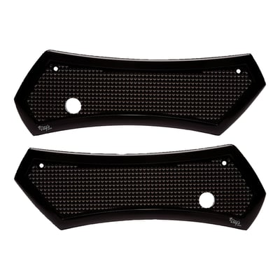 Gloss black anodized finish. 5-axis CNC machined from billet aluminum. Direct replacement for the stock items found on the polyester hard bags of Touring models. Vity's Design manufactures products for those not shy of some attention. Designed as a balanced mix between the refined grace of classic elegance and a radical retro head turner. Apart from the visual stimulance, their attention to detail is nothing less than extraordinary. For those on route to glamour and grace, these are the parts that'll help you cross over to previously unknown custom levels.