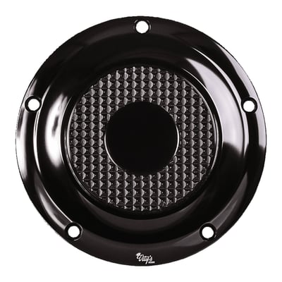 Gloss black anodized finish. CNC machined from billet aluminum. Vity's Design manufactures products for those not shy of some attention. Designed as a balanced mix between the refined grace of classic elegance and a radical retro head turner. Apart from the visual stimulance, their attention to detail is nothing less than extraordinary. For those on route to glamour and grace, these are the parts that'll help you cross over to previously unknown custom levels. 
7.25" diameter. 
