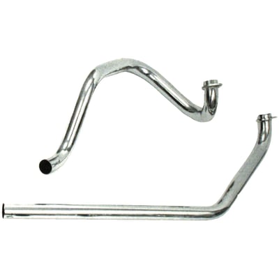 Stock 1-3/4" diameter crossover headpipes that are not connected to each other. Re-use stock hardware. Incl. Paughco 725M clamp. Heatshield front 903577, rear 906459, right rear snail 903569. 
Note: Heatshields must be ordered separately when required. When heatshields are not mentioned they are not available.