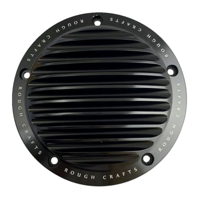 6.4" diameter. Black anodized finish with ''Rough Crafts' engravings. 5-hole. Rough Crafts is a well known Taiwanese builder and designer of exotic custom bikes. Parts are exclusively made small scale high quality in-house productions, and exactly as used on the original Rough Crafts bikes. This clutch cover reflects another Taiwan that many of us never knew existed... the land of the individual and free!