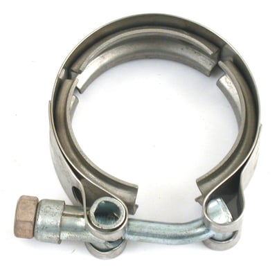 Steel. Used to mount mufflers to head pipes.