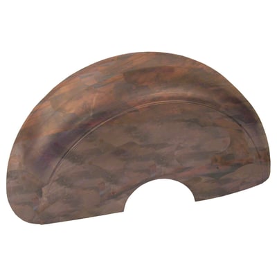 The largest fender in the BK fender line-up, a diamond in the rough and perfect to be cut into a one-off gem. 
The raw material for this fender has a 39cm radius (78cm diameter). 
Check the tire radius of your specific tire for a fitment pre-check, allowing a no worries build. 
This fender is designed for use with 14" to 18" diameter tires, allowing 5-8cm for suspension travel. 
A special heat process is applied to each and every BK fender, after the welding process, to eliminate deformation and stress within the metal itself. Stress-free material will help avoid cracking or breaking when exposed to vibrations. 
All BK fenders are precision robotic plasma cut from round 'circle shape' 2.0mm thick steel which aids in strength and makes it easier to weld. 
Fender is raw steel, without coating.  
Note: Fender widths given are approximate. Widths can vary slightly in the production process. Fender may require finish grinding. 