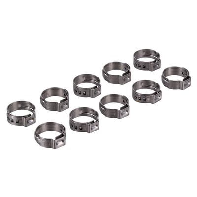 Hose transmission vent. For 3/8 hose
Stock style 'Clamp & Click' type crimp hose clamp. 
OEM replacement reference 10080