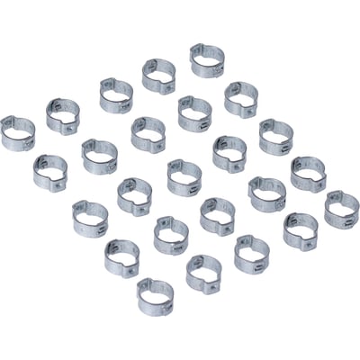 Stock style 'Clamp & Click' type crimp hose clamp. 
OEM replacement reference 10117