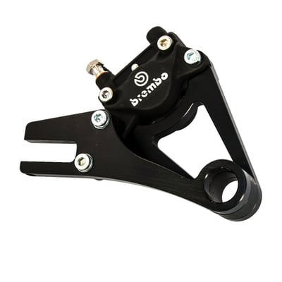 Lightweight Brembo caliper kit. Direct replacement for the 08-12 XR1200 Sportster. Available in a two or four-piston version. Comes with a CNC machined billet aluminum Free Spirits bracket with a black anodized finish and a Brembo brake caliper with a gold anodized finish.  
Note: Stock brake lines will not fit.