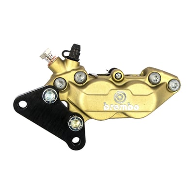 Black bracket with gold anodized 4-p Brembo caliper.