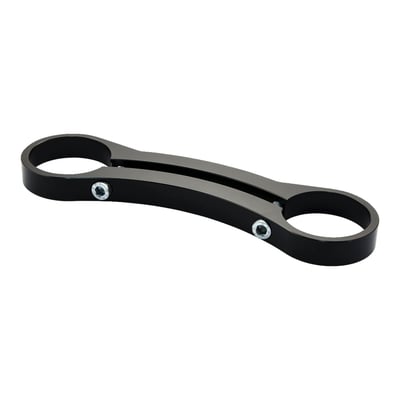 CNC machined aluminum. Black anodized. Incl. hardware. Clamps and connects both lower fork sliders for more rigidity and stiffness, especially during braking. Compatibe with the stock front fender.