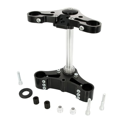 Black anodized CNC machined aluminum. Direct replacement for the stock triple trees that takes OEM risers and ignition switch but has no fairing attachments. Lightweight billet aluminum CNC machined construction. Improved clamping area for a better grip on the fork tubes, offering increases rigidity and control. Includes stainless hardware.
Note: With approval. Check your local MCS dealer or the MCS sales department for exact type of approval and validity on bike model and years on the test report.