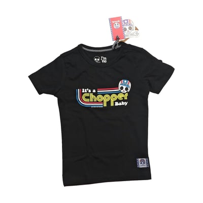 Bobby Bolt, born to be bold! Adventurous, streetwise, rebel, brave, naughty. For the next generation bikers we have the It's a chopper baby t-shirt made from soft 100% organic cotton jersey fabric for ultimate daily comfort. Be bold be brave!