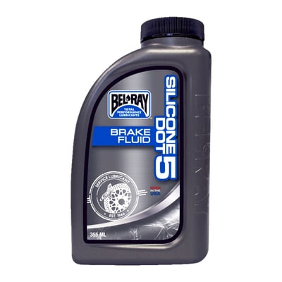 355cc can. DOT 5 does not absorb water and has a boiling point of 260C°. Safe for plastics and painted surfaces. Exceeds DOT 5 and FMVSS 116 specifications. Not compatible with anti-lock brakes due to quicker foaming of DOT5. 
Note: Do not mix with DOT 3 & 4 brake fluids. 
Note: Not compatible with ABS brakes or ASR (anti-slip) systems. 
Tech tip: Something about DOT 5 silicone. If you want to use DOT 5 may be easier to decide with some added knowledge about this type of brake fluid. DOT 5 silicone is non-aggressive for painted surfaces, plastics and has anti-corrosive characteristics, is non-hygroscopic and will therefore not absorb water. Great characteristics for vehicles that are not used much. However, when water accumulates in the brake system over time, and it is not absorbed by the brake fluid, in theory it could create pockets of water which could boil in extreme circumstances. This could result in vapor lock and total brake failure. Since DOT 5 silicone does not absorb water the accumulated water may not fully be removed from the brake system when the brake fluid is changed. DOT 5 silicone may never be mixed with DOT 3 or 4 brake fluids. It is also not compatible with ABS (Anti-lock Brake System) or ASR (Anti Slip Regulation) since it will foam easier. Note that the H-D Motor Company has used DOT 5 up to around 2006, about the time when ABS was introduced...