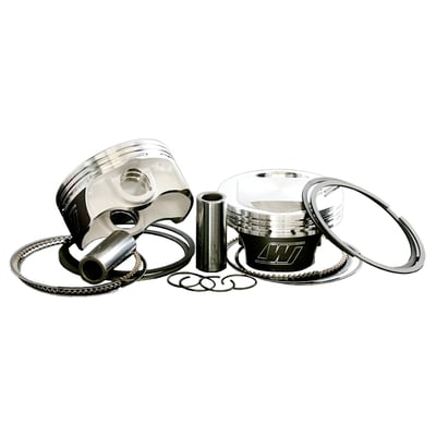 Forged aluminum. Domed 10:1 high compression piston kits include wrist pins, circlips and Hastings rings. Compatible with OEM heads.
Note: Pistons will fit stock style Hastings rings with 1.6mm (0.062") top & middle ringlands and 4.0mm oil rings.