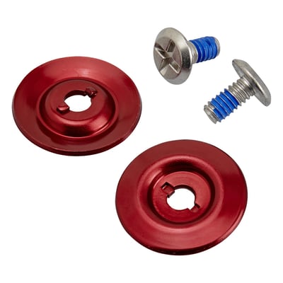 With stainless steel screws. Sometimes subtle details are the loudest custom statement you can make. Our hardware kits for Gringo S and Lane Splitter shields come in anodized colors so you can fine-tune the look of your helmet. NOTE! Apply one drop of medium-strength blue Loc-Tite on the threads of each screw during installation. Align the index bumps on the back side of the washers with their corresponding slots on the plastic hinge spacer behind the shield; hold the washer carefully in position while you tighten the screw. A coin or short straight-slot screwdriver works great for this. DO NOT OVERTIGHTEN. Each kit includes two screws and two washers.