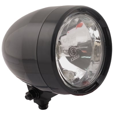 - Black
- With HS1 12V 35/35W and position light
- ECE approved lens
- Housing dimensions: Overalll 125mm ø, housing depth 140mm, glass diameter 100mm