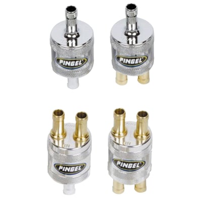 Machined aluminum finish. For 5/16 (8mm) fuel hose. This is a high flow aluminum fuel filter, capable of keeping up with the volume that a Pingel petcock can flow. Comes with a cleanable 40 micron bronze filter element.