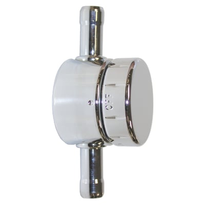 Versatility in the fuel valve department for the custom builder. Mounts anywhere in the fuel line. Rotating knob with On/Off design without reserve or filter. Suitable 5/16" (8mm) inside diameter fuel hose. 
- Chrome plated
- On/Off
- No reserve
- No fuel filter
- For 5/16" (8mm) fuel hose
- inline installation