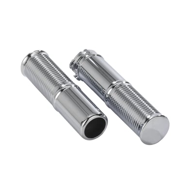 Fits 1" diameter handlebars and will take single or dual throttle cables. At Kustom Tech style is King. It clearly shows in these handlebar grip sets in which each grip consists of two separate parts, smooth for the inner and ribbed for the outer piece, for an ultra cool Kustom look. 

Note: Great to style match with Kustom Tech hand controls. 
Note: Optional ribbed grip ends, with different finishes, are separately available to make grip sets in various combination finishes. 
For optional ribbed grip ends see: 
914956 Polished brass. 
914957 Satin brass. 
914958 Chrome aluminum. 
914959 Polished aluminum. 
914960 Satin aluminum. 
914961 Black anodized aluminum. 
914962 Black anodized contrast cut.