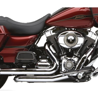 Chrome with full length 2-1/2" diameter heat shields. This head pipe set combines the true dual look with the low down torque benefits of a power port crossover system. The Power Port will improve exhaust scavenging, especially at lower RPM's, which wakes-up torque numbers for real world power.