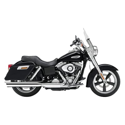 Chrome. Large 4" diameter slip-on Touring muffler for the Dyna Switchback. Large volume for a deep exhaust note with an increase in both torque and horsepower. Elliptically machined, chrome plated and complete with a chrome plated aluminum tip. Nearly invisible heat shields to give you a virtually blue-proof muffler.