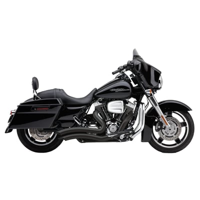 Matte black. A shorter version of its long brother, the Speedster Swept. Designed to be even more aggressive and radical in looks, with an impressive sound. The styling is a sure match to any custom and even stock bikes. It will absolutely smash the dull looks of the stock exhaust system. The Short Swept is the ticket to the next customizing level! 
Note: Right side passenger foot peg must be relocated. 